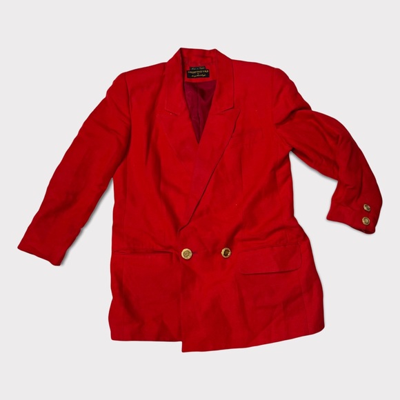 Vintage Red Linen Skirt & Blazer Suit - Picture 8 of 16